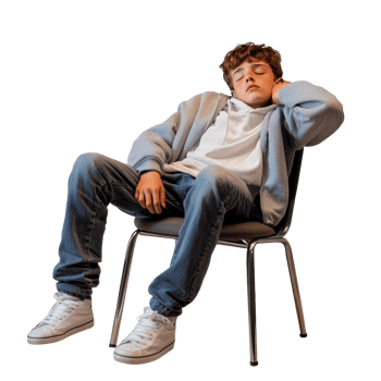 A young teenager is sleeping on a chair during a quiet afternoon while wearing a hoodie and jeans, Young teenager sitting on a chair and sleeping file no background png