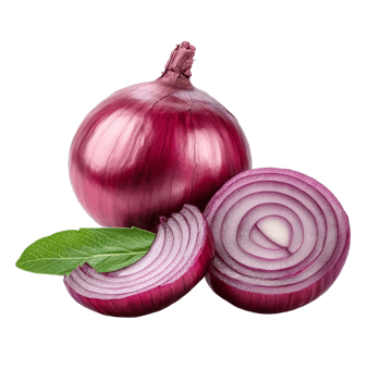 Fresh red onion with green leaf sliced open on a transparent background for culinary use or healthy recipes, fresh red onion with leaf isolated on transparent background png