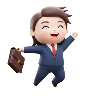 A cartoon business man is jumping with his hands up png