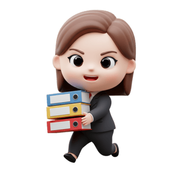 Business woman holding stack of folders png