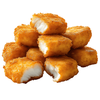 pile of golden fried fish nuggets isolated on black png