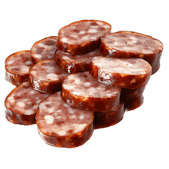 sliced sausage stack isolated on white background. png