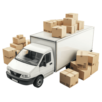 Delivery van loaded with multiple boxes against a transparent background for logistics and shipping purposes, Delivery Van with Multiple Boxes on transparent background png