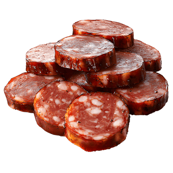 sausage slices stacked on white background png