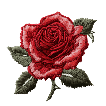 Beautiful red rose embroidery on a crisp transparent background showcasing detailed craftsmanship and design, Embroidery rose flower on a transparent background png