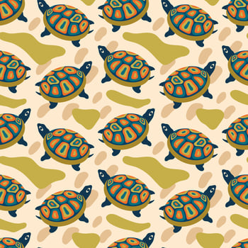 Sea turtle seamless pattern. Folk boho turtle on an abstract background. illustration for fabric, fashion, kids, background, packaging, wrapping paper, cover vector