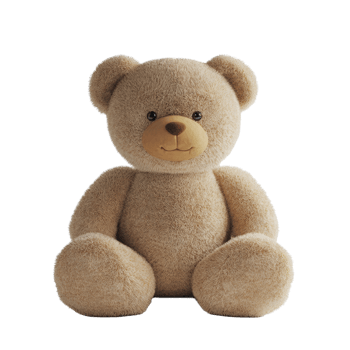 Adorable bear plush toy seated on a transparent background highlighting its soft texture and design, Bear plush Teddy bear on transparent background png