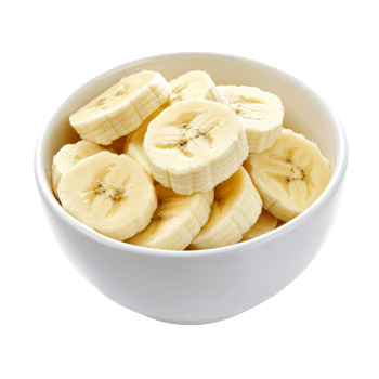 Freshly sliced banana pieces in a transparent bowl against a clean background ready for healthy snacking or recipes, slice banana in bowl on transparent background png