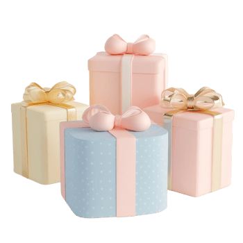 Pastel gift boxes beautifully arranged on a transparent background for festive celebrations in any season, 3 Gift boxes 3d render pastel color isolated on transparent background png