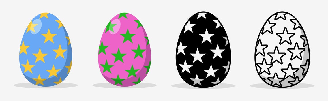 Colorful eggs set collections with different pattern style. Flat illustration style. vector