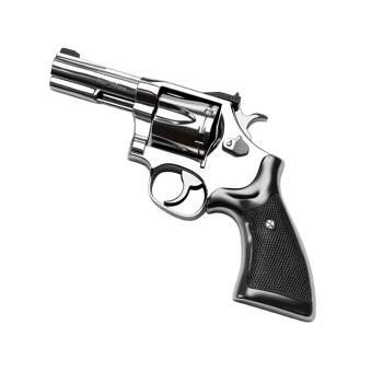 A detailed view of a revolver gun with a chrome finish placed on a clean transparent background for clear visibility, Revolver gun isolated on transparent background png