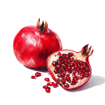 Vibrant pomegranate cut open revealing juicy seeds on a clean transparent background, pomegranate on transparent background png