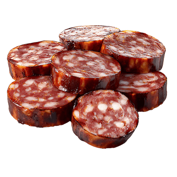 sliced sausage stack, isolated on white background. png