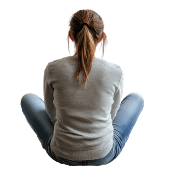 A woman sitting casually on a surface, enjoying a moment of solitude and reflection, Back View of a Woman Sitting in Casual Outfit on transparent background png