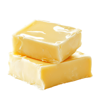 Two pieces of butter melting and oozing on a clean transparent background, perfect for culinary and food photography needs, Two pieces of butter melting isolated png