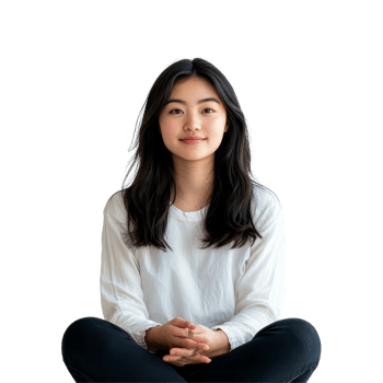 Asian woman sitting crosslegged against a transparent background, exuding calm and confidence, Asian Women Sitting CrossLegged on transparent background png