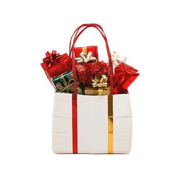 A festive shopping bag filled with colorful gifts ready for the holiday season celebration, Shopping bag full of gifts isolated png