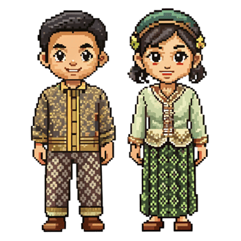 Pixel art of two people in traditional clothing png