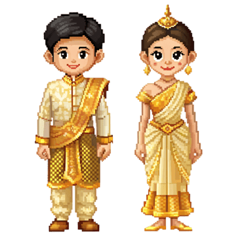 Pixel art thai couple in traditional dress png