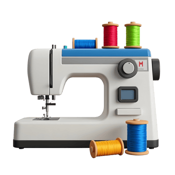 A sewing machine with spools of thread and spools of thread png