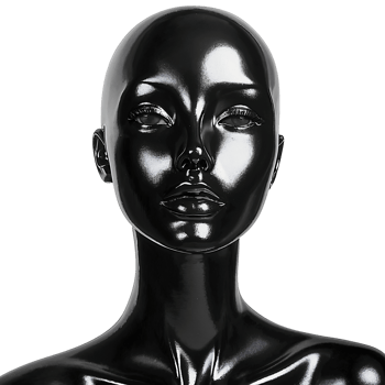 black glossy mannequin head and shoulders on black png