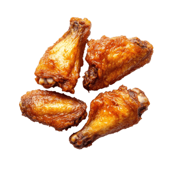 Crispy fried chicken wings on a clean transparent background showcasing goldenbrown deliciousness, fried chicken wings on transparent background png