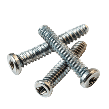 Three metal screws arranged in a crisscross pattern on a transparent background, three screws isolated on a transparent background png