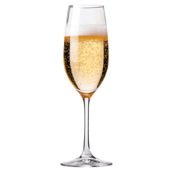 A sparkling glass of champaka beverage against a clean transparent background showcasing reflections in bright lighting, Champaka on transparent background png