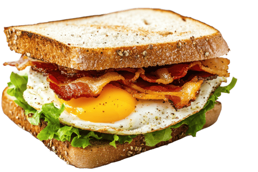 A bacon, egg and cheese sandwich on a toasted bun png