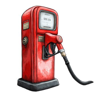 Classic vintage gasoline pump in bright red color showcasing its retro design and detailed features, Gasoline pump Stock Illustration png