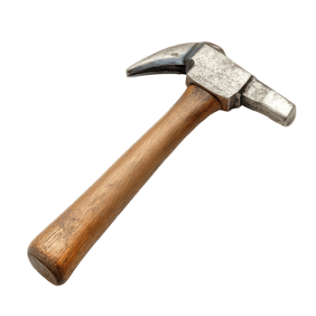 Claw hammer resting on a transparent surface, showcasing the tools design and craftsmanship, ideal for various construction and DIY projects, Claw hammer isolated png