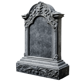 An intricately designed grey tombstone gravestone isolated on a transparent background for memorial and decorative purposes, grey tombstone gravestone isolated on transparent background png
