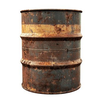 Old rusty oil barrel isolated on a plain background, showcasing its weathered texture and unique patterns, old rusty oil barrel isolated png