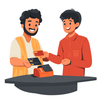 Customer completes payment with credit card at a retail store checkout counter during a busy shopping day, file no background Customer paying with his credit card png