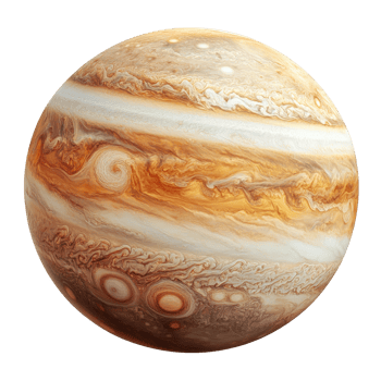 Jupiter planet with distinct bands and storms isolated on a clean transparent background for educational use, jupiter planet isolated on transparent background png