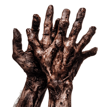 Grimy zombie hands reaching upwards against a stark transparent background in an eerie display of horror elements, Zombies hands on transparent background png