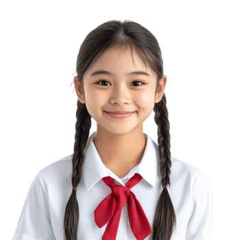 Portrait of a happy Asian student girl in school uniform smiling against a plain background, Portrait Happy Asian student girl in school uniform isolated transparent background png