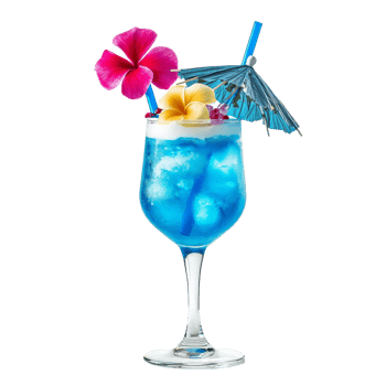 Delicious blue hawaiis cocktail with vibrant garnishes on a bright transparent background, blue hawaiis cocktail isolated on transparent background png
