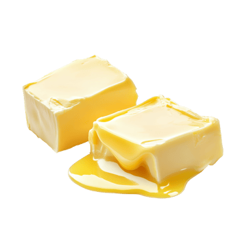 Two pieces of butter melting on a transparent background, perfect for culinary presentations and cooking inspiration, Two pieces of butter melting isolated png