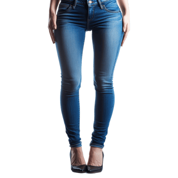 A woman standing with her legs crossed in tight blue jeans on a transparent background, woman legs in tight blue jeans isolated on transparent background png