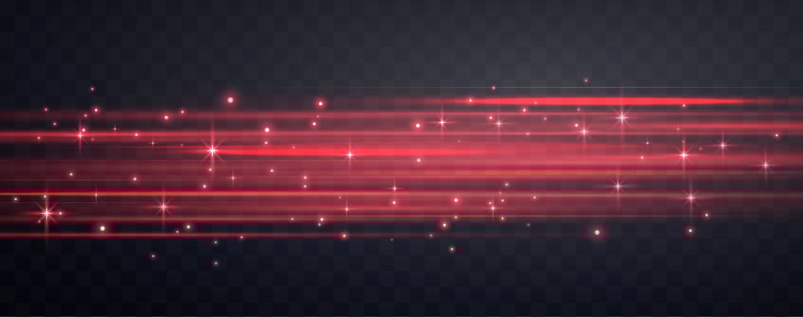 Speed rays, velocity light neon flow, zoom in motion effect, red glow speed lines, colorful light trails, stripes. Abstract background. vector