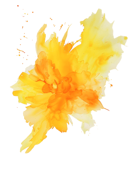 abstract watercolor yellow painting bursts with dynamic energy, featuring a fusion of warm yellows and oranges, evoking a sense of excitement, warmth, and creativity. png