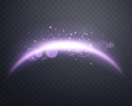 Purple magic arch with sunlight lens flare. Neon realistic energy flare arch. Abstract light effect on a background. illustration. vector