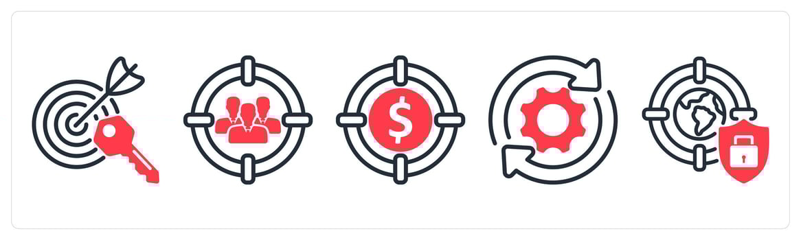 A set of 5 business icons as target keywords, target audience, target profit vector