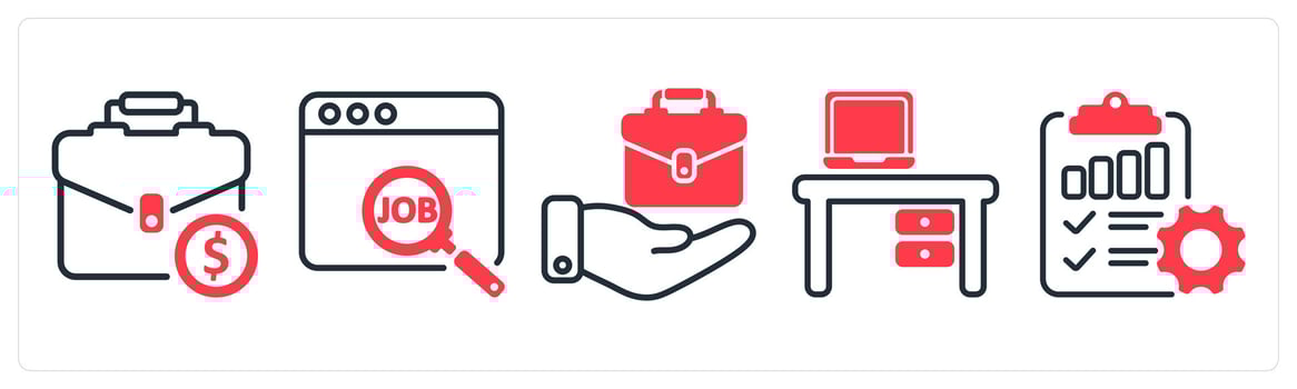 Set of five business icons as work, job, employement vector
