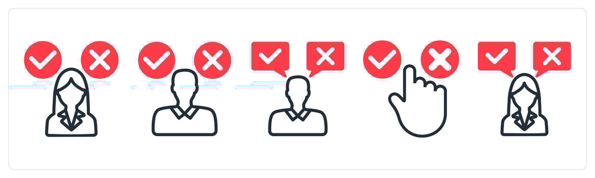 A set of 5 business icons as decision making confusion, decision, choice vector