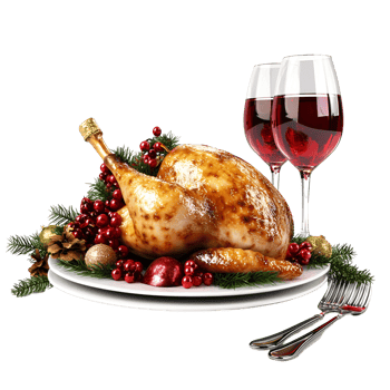 Christmas Turkey with Wine Transparent Background png