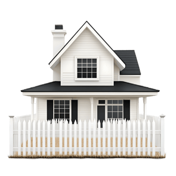 Traditional Home with Picket Fence Transparent Background png