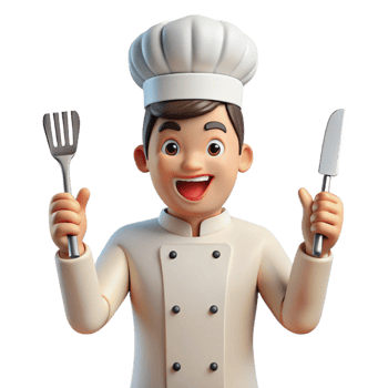 dramatic artistic Excited chef, holding knife and fork, genuine png