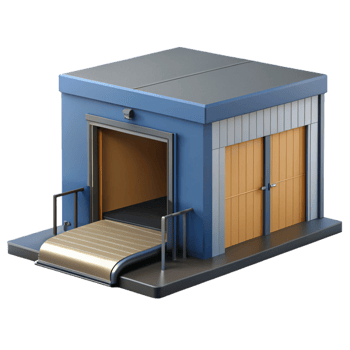dramatic artistic Warehouse loading dock, metal door, ramp 4K png